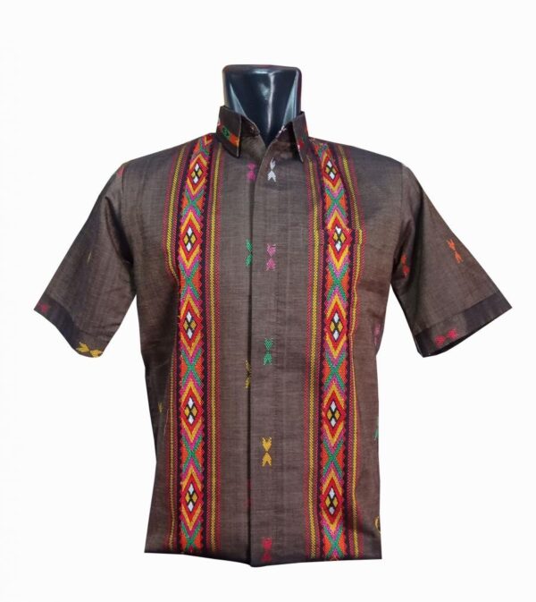 Kemeja Tenun Nadira Kombinasi Coklat merah