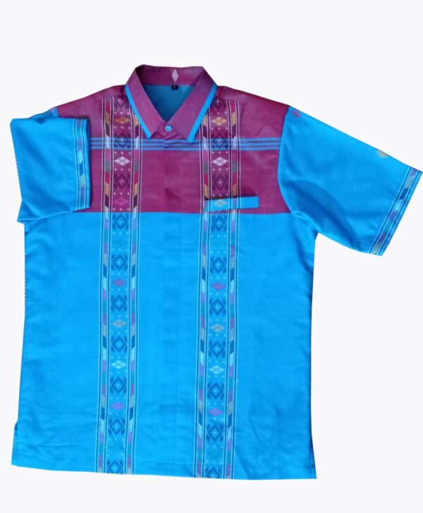 Kemeja Tenun Corak Biru Merah