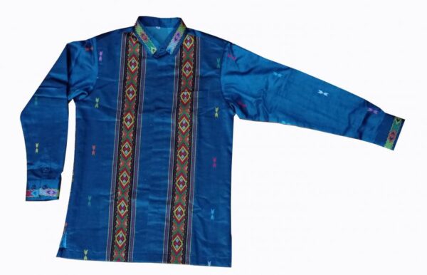 Kemeja Tenun Nadira Kombinasi Biru Coklat